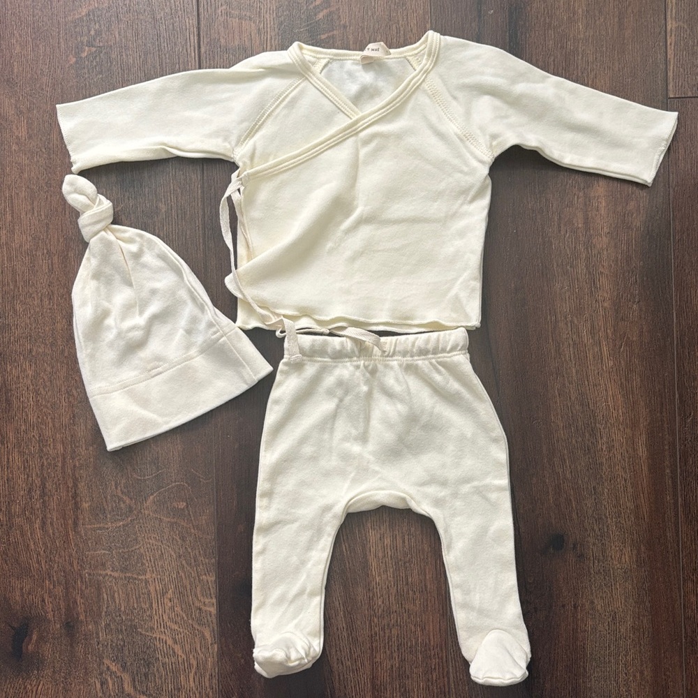 Quincy Mae Wrap Top and Footed Pants Set and Knotted Hat Ivory